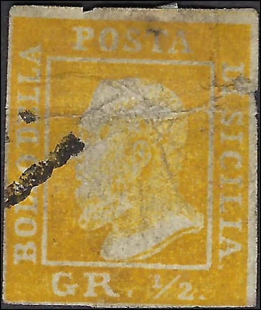 1859 Sicily, Naples 1/2g - Scott 10g - Used - Crease & Other Flaws - Cat= $5000!