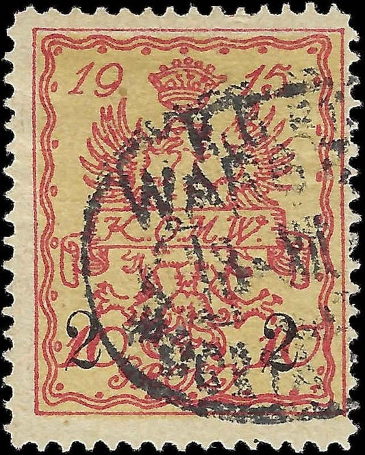 1915 WARSAW Stadtpost Poland Mi 5A 2gr Eagle Used – Signed S. Kamiński