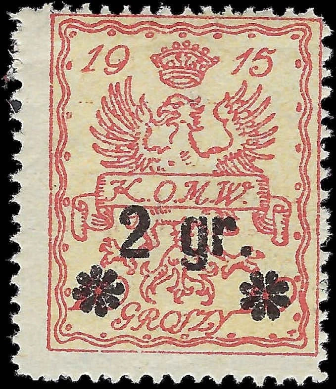 1915 Poland Warsaw Local Stadtpost Mi 9A 2gr MH Signed Kamiński
