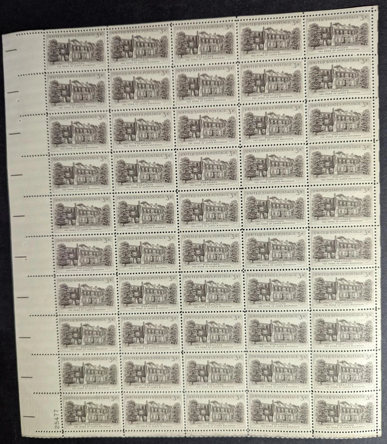 1956 USA 3c Wheatland Sheet -Scott 1081 -MNH, Undisturbed OG - No Sig Flaws