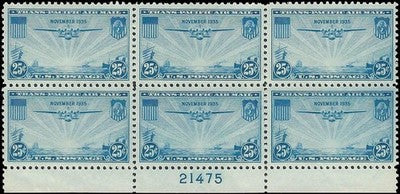 c1935 - #C20 25c China Clipper Plate # Block of 6 - MNH - Good Centering