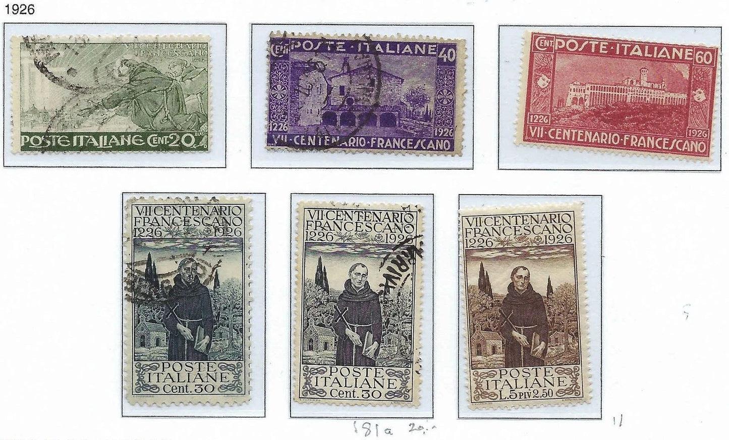 1926 Italy - Sc# 178-181a, 182, 183 - 178,179, 181a,182 Used; Rest MH, OG