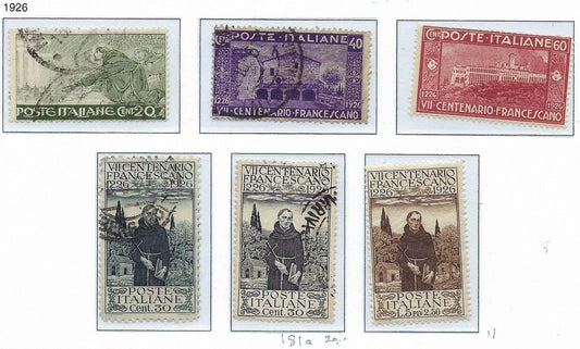 1926 Italy - Sc# 178-181a, 182, 183 - 178,179, 181a,182 Used; Rest MH, OG