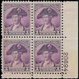 c1932 - #708 3c Washington Issue Plate Block of 4, MH, OG