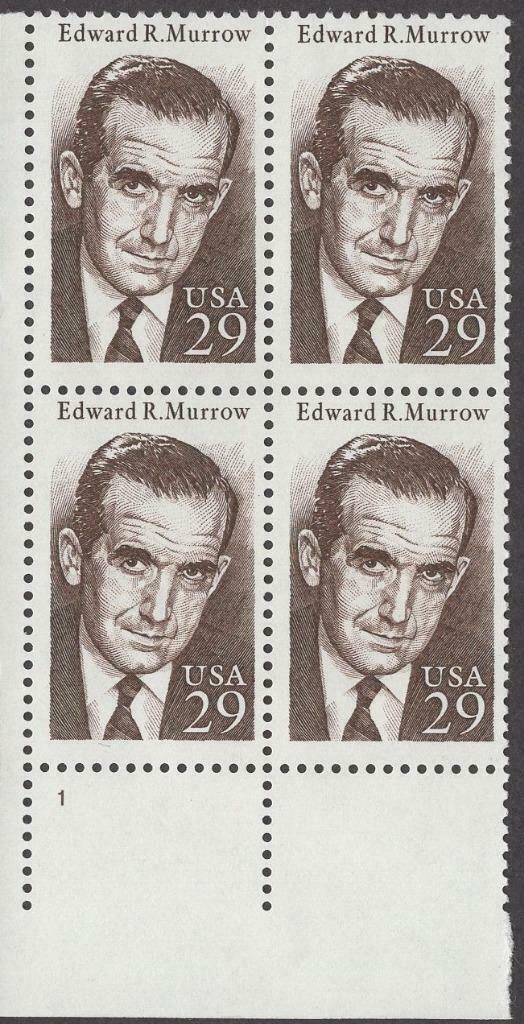 1994 Edward R. Murrow Plate Block of 4 29c Postage Stamps, Scott 2812, MNH, OG