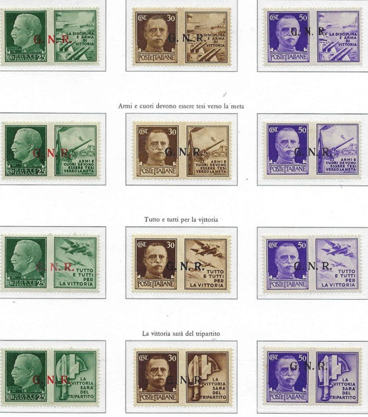 1944 Socialist Italy RSI GNR Overprint Complete Set - Scott GN50-GN61 - All MNH