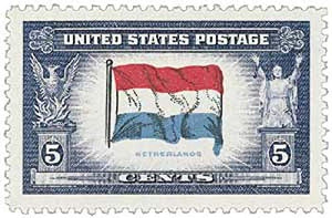 1943WWII Overrun Country Netherlands, Single 5c Postage Stamp, Sc#913, MNH,OG