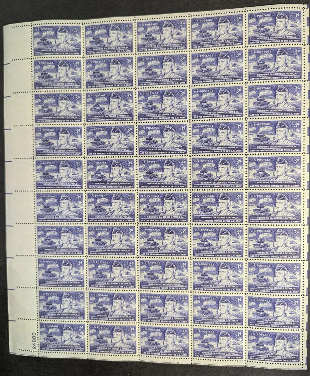 1953 USA George Patton 3c Sheet - Scott 1026 -MNH, Undisturbed OG - No Sig Flaws