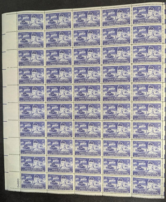 1953 USA George Patton 3c Sheet - Scott 1026 -MNH, Undisturbed OG - No Sig Flaws