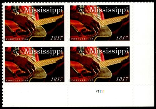 2017 Mississippi Statehood Anniv. Plate Block of 4 "Forever" Stamps, Scott 5190,
