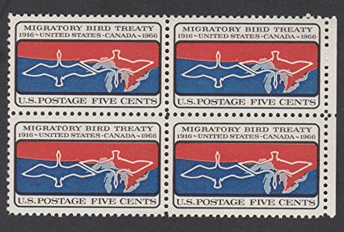 1966 Migratory Bird Treaty Block of 4 5c Postage Stamps - Scott1306 - MNH,OG cx244