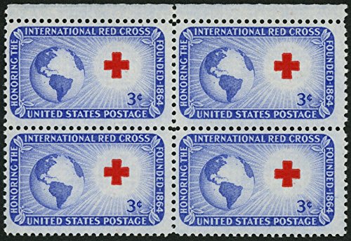 1952 International Red Cross Block of 4 3c Postage Stamps, Sc#1016, MNH, OG