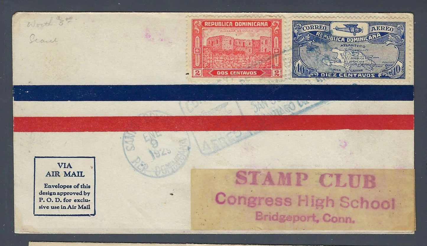 1929 FAM 6 Inaugural First Flight Cover Santo Domingo to Miami High School Club