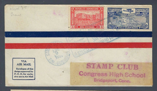1929 FAM 6 Inaugural First Flight Cover Santo Domingo to Miami High School Club