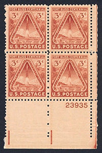 1948 Fort Bliss Centennial Plate Block of Four 3c Postage Stamps -Sc#976 -MNH,OG