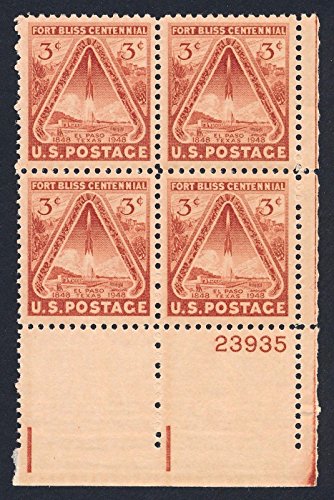 1948 Fort Bliss Centennial Plate Block of Four 3c Postage Stamps -Sc#976 -MNH,OG
