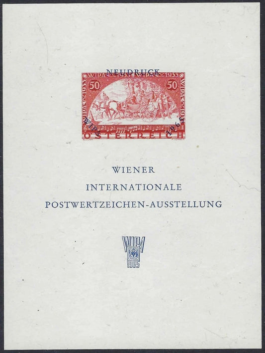 1965 Austria WIPA 1965 Neudruck Souvenir Sheet – 50g 1933 Design – MNH