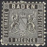 c1862 Baden, Germany 1kr - Scott 15 - MH - Cat= $65!