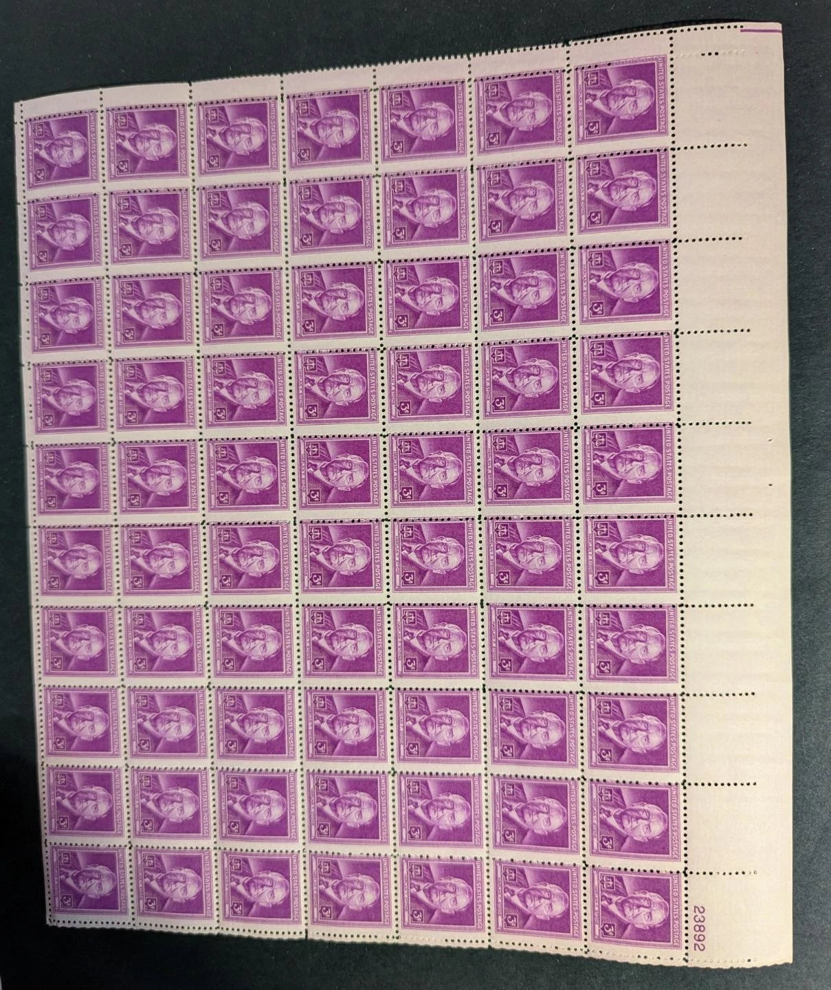 1948 USA Harlan Stone 3c Sheet -Scott 965 -MNH, Undisturbed OG - No Sig Flaws