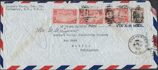 1941 USA to Philippines Trans Pacific Airmail $2.50 Rate Cover
