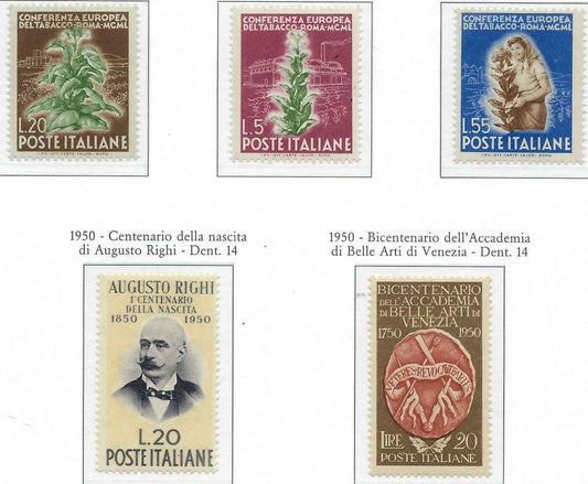 1950 Italy -Scott 544-548 - Clean Undisturbed OG! -Post Office Fresh! Cat= $90