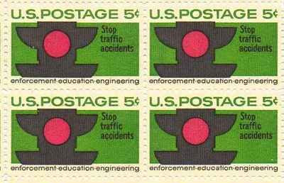 1965 "Stop Traffic Accidents" Block of 4 5c Postage Stamps, Scott1272, MNH, OG