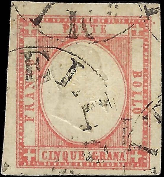 1861 Neapolitan, Italy 5g Stamp - Used - Scott 23 - Great Margins! - Cat= $125