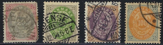 1875 Denmark Lot - Scott 31-34 - Used -As Shown -Strong Colors -Some Minor Flaws
