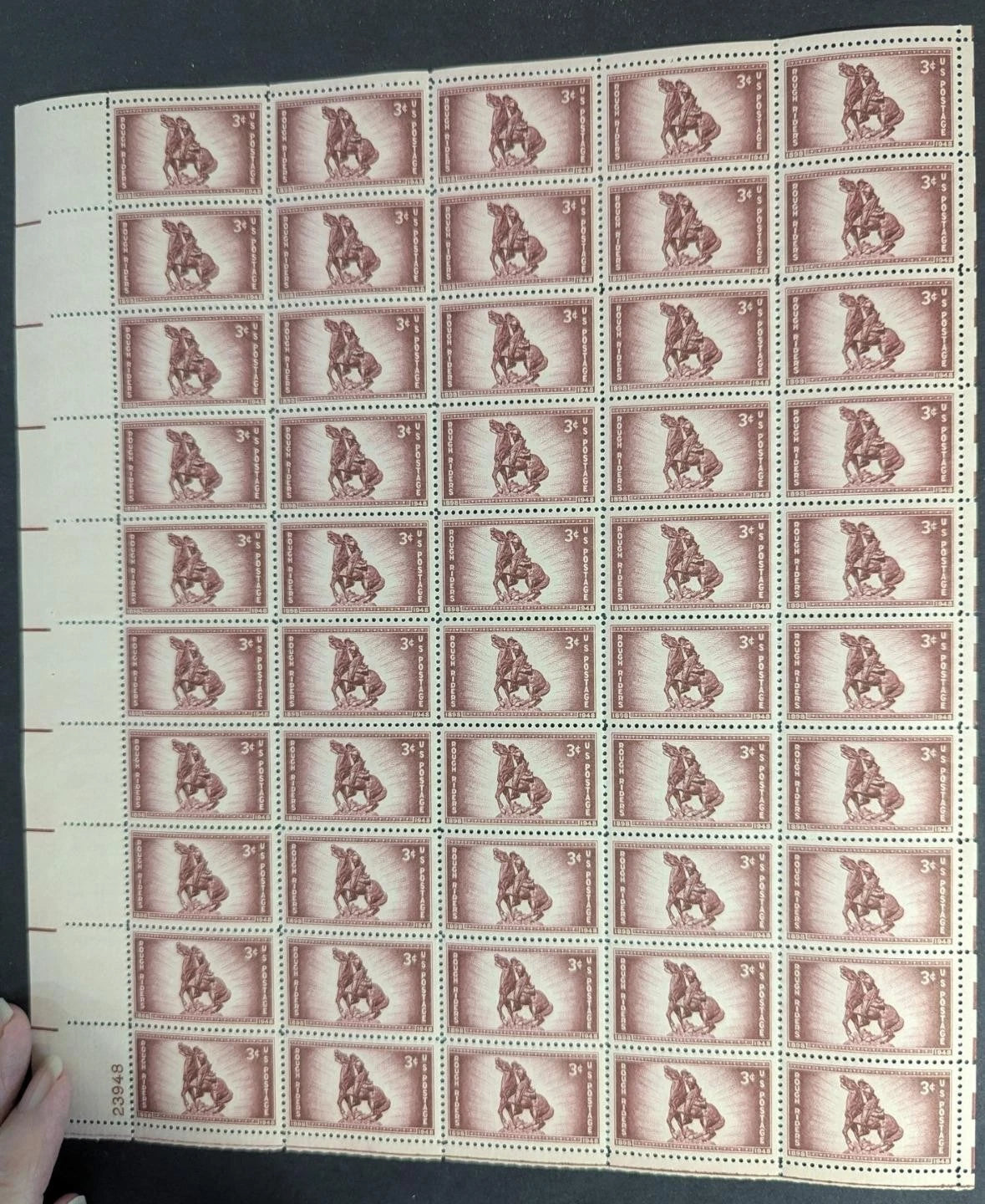 1948 USA Rough Riders 3c Sheet -Scott 973 -MNH, Undisturbed OG -No Sig Flaws -2