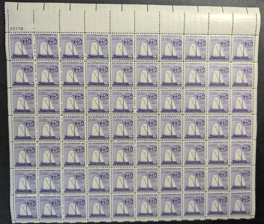 1957 USA 3c Ship Building Sheet -Scott 1095 -MNH, Undisturbed OG -No Sig Flaws
