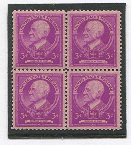 1940 Famous American Charles W Eliot Educator Block of 4 3c, Scott871, MNH, OG