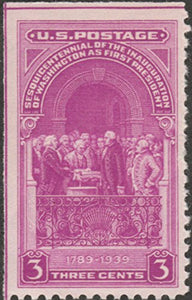 1939, Washington Inauguration Single 3c Postage Stamp, Sc#854, MNH, OG