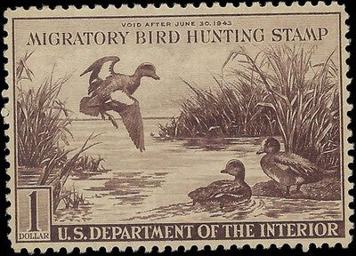 c1942 - Scott RW9 Hunting Permit Duck Stamp - Mint - No Gum Nice Centering - Solid
