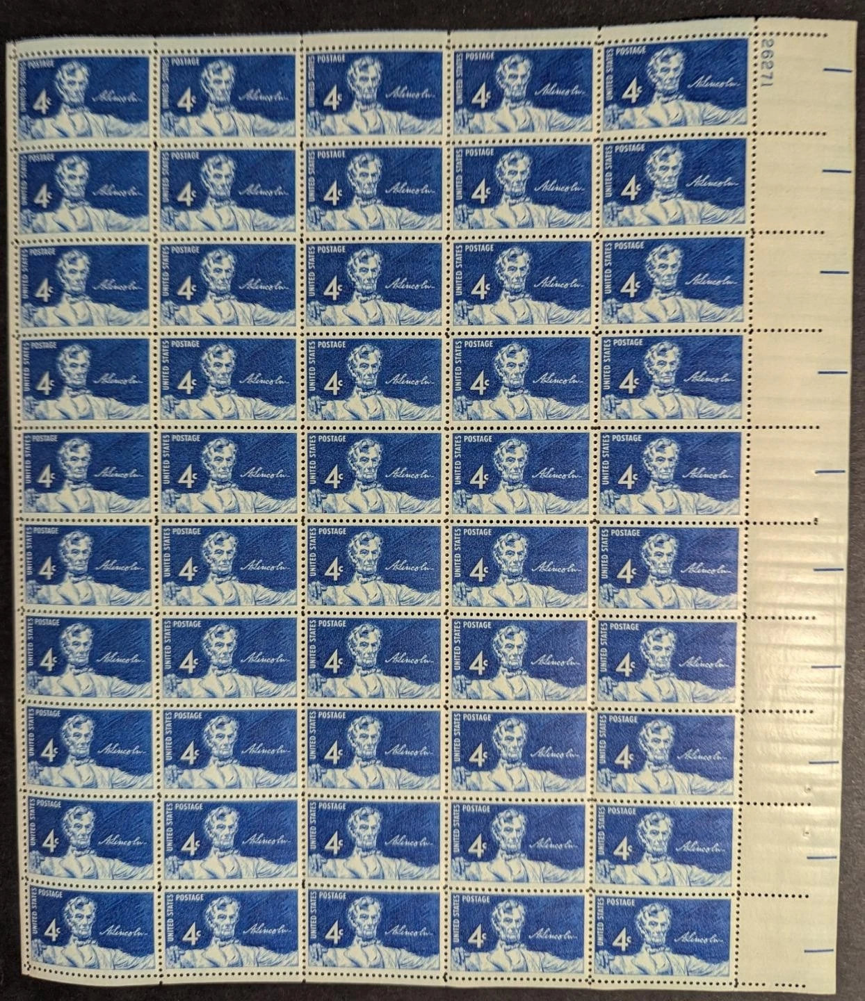 1959 USA 4c Abe Lincoln Sheet -Scott 1116 -MNH, Undisturbed OG -No Sig Flaws