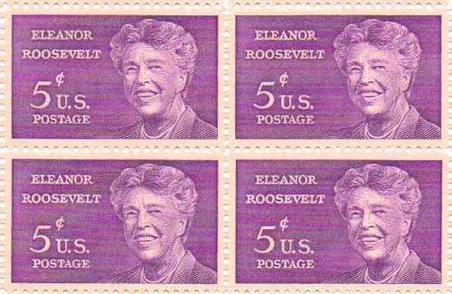 1963 Eleanor Roosevelt Block of 4 5c Postage Stamps, Scott 1236, MNH, OG