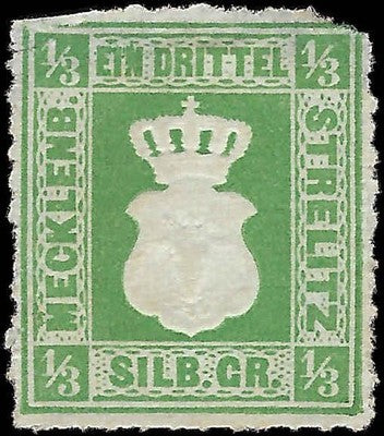 c1864 Mecklenburg-Strelitz, Germany 1/3sg - Scott 2 - Mint - Thin, Small Tear