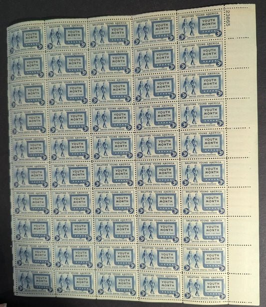 1948 USA Youth Month 3c Sheet -Scott 963 -MNH, Undisturbed OG - Margin Crease UR