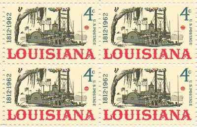 1962 Louisiana Statehood Block of 4 4c Postage Stamps, Scott1197, MNH, OG
