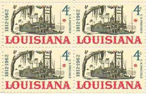 1962 Louisiana Statehood Block of 4 4c Postage Stamps, Sc#1197, MNH, OG