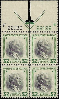 c1938 - Scott 833 Top Arrow Plate # Block of 4 - President Harding - MNH, OG