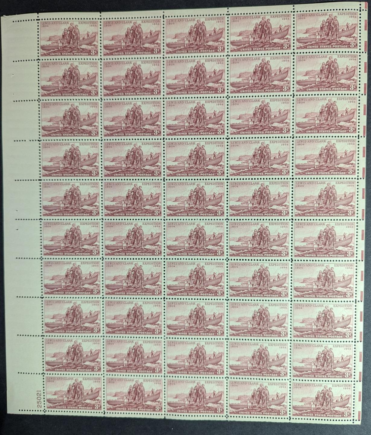 1954 USA 3c Lewis & Clark Sheet -Scott 1063 -MNH, Undisturbed OG - No Sig Flaws