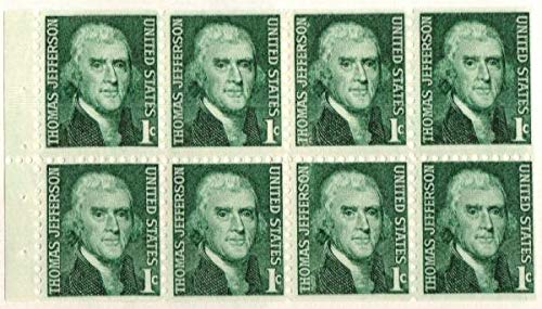 1968 Thomas Jefferson Booklet Pane of 8 Stamps - Scott 1278a, MNH, OG
