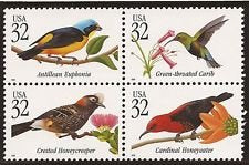 1998Tropical Birds Block of 4 32c Postage Stamps, Scott3222-3225. MNH, OG
