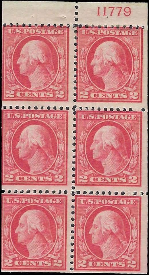 c1917 - #499e 2c Booklet Pane of 6 with Plate # - MNH (Hinged in Margin Only)