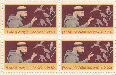 1982 St. Francis of Assisi Block of 4 20c Postage Stamps, Scott2023, MNH, OG