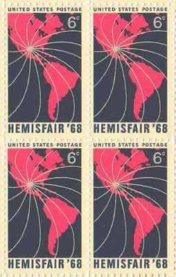1968 Hemisfair '68 Block of 4 6c Postage Stamps, Scott1340, MNH, OG