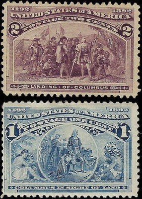 c1893 - Scott 230, 231 1c & 2c Columbian Stamps MH, OG - Both Nice!