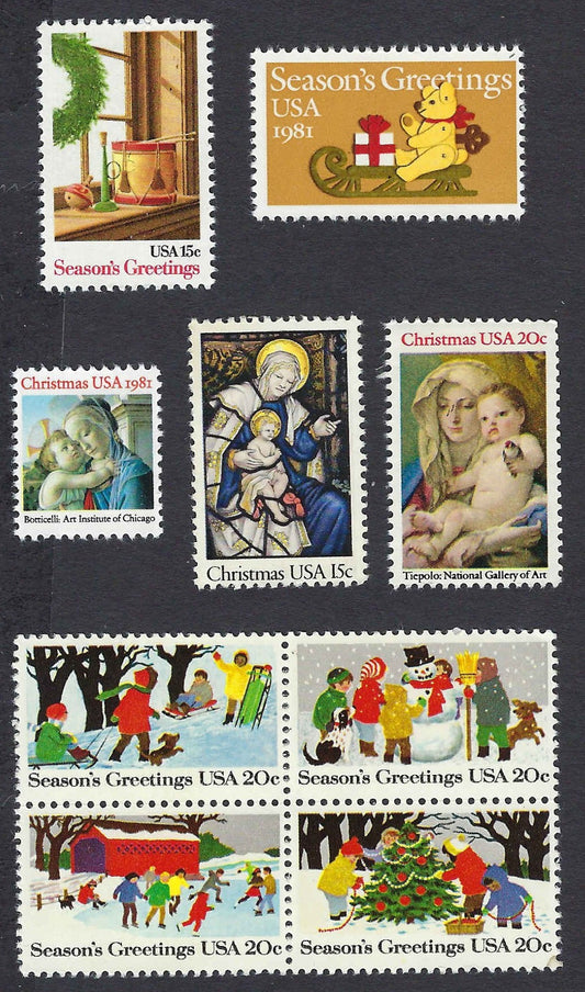 U.S Christmas Stamps 1980-1982 - 6-Stamp Set