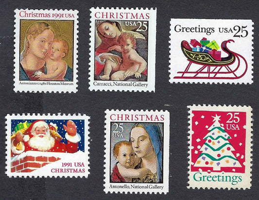 U.S Christmas Stamps 1989-1991 - Complete 6-Stamp Set
