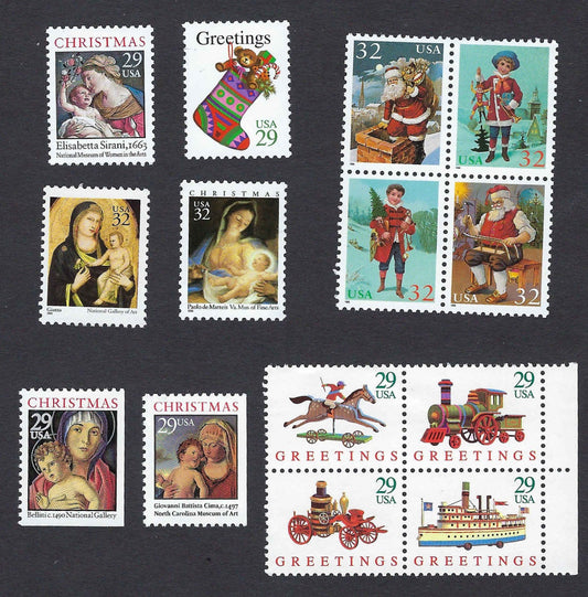 U.S Christmas Stamps 1992-1996 - 8-Stamp Set